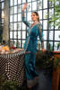 Pakistani Teal-Blue Embroidered Silk-Blend Angrakha Wrap Set (2-Piece) - Image 6