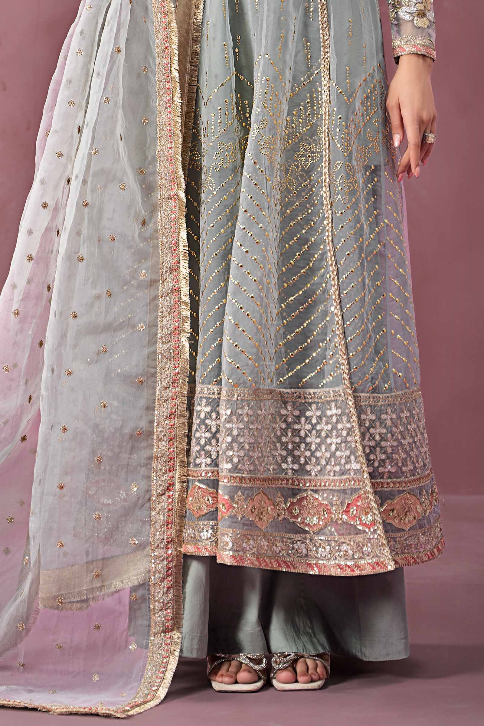 Pakistani Ferozi Embroidered Organza Anarkali Dress (3-Piece) - Image 6