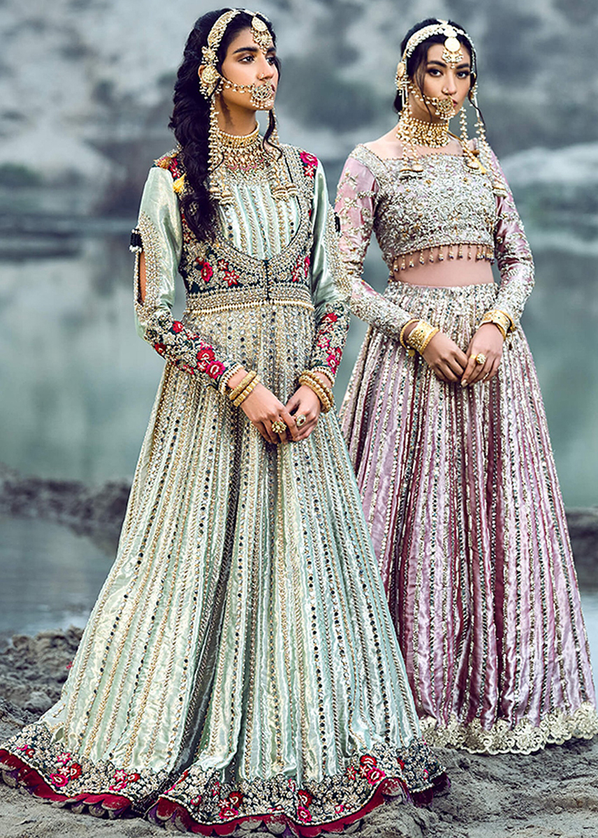 Indian Misty Teal Embellished Silk Anarkali Gown (2-Piece) - Image 1