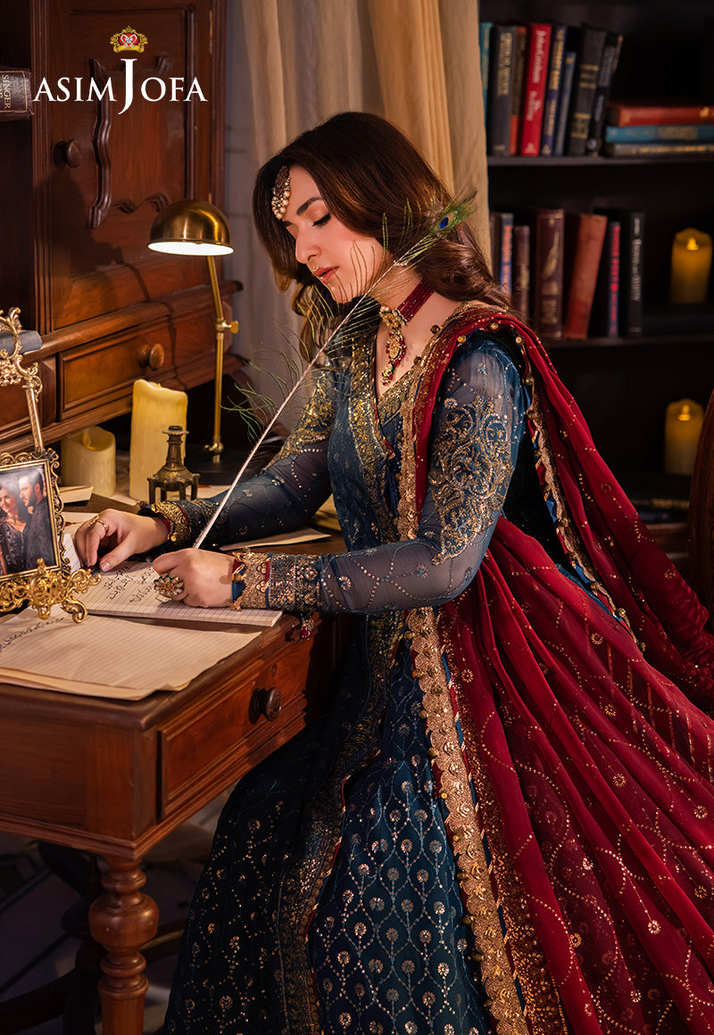 Pakistani Teal Zari & Sequin Chiffon Angrakha (3-Piece) - Image 4