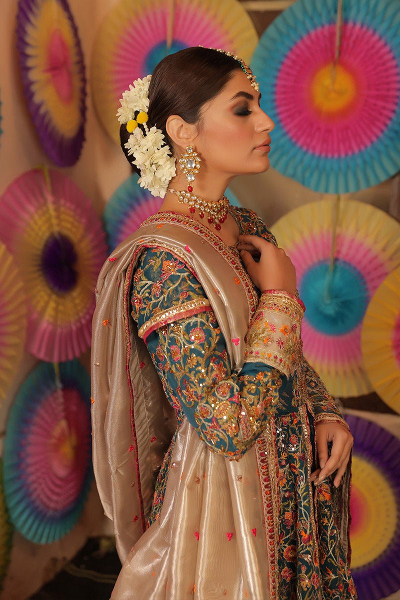 Teal Zardozi & Crystal Organza Angrakha (3-Piece) - Image 4