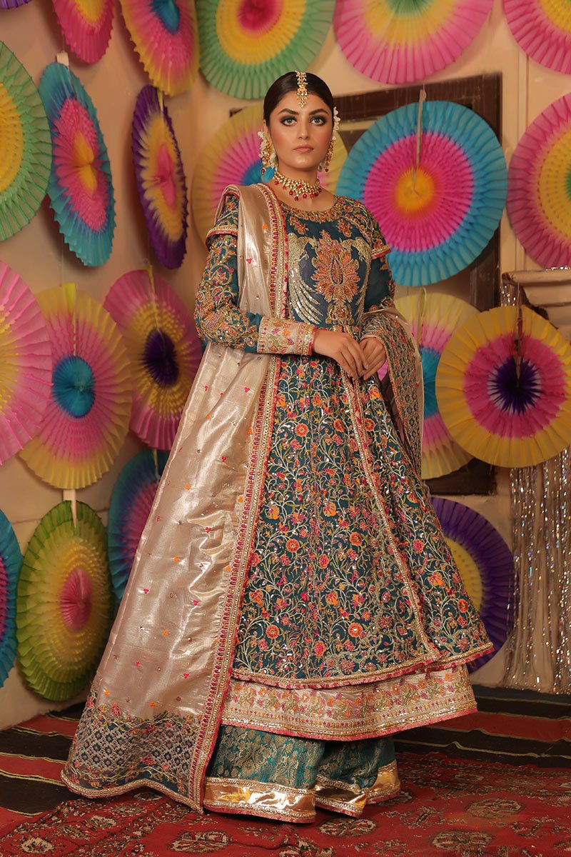 Teal Zardozi & Crystal Organza Angrakha (3-Piece) - Image 5