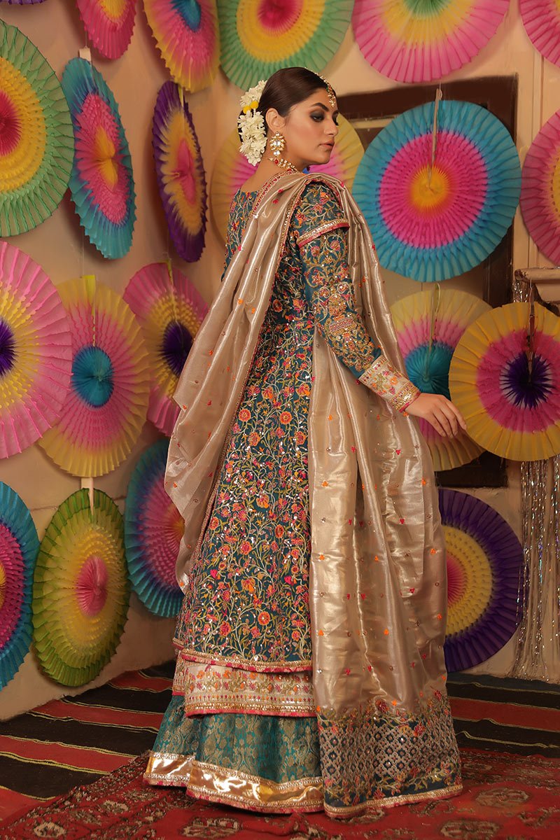 Teal Zardozi & Crystal Organza Angrakha (3-Piece) - Image 9