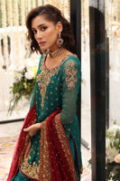 Pakistani Teal Green Zardozi Chiffon Shirt & Silk Gharara (3-Piece) - Image 6
