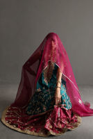 Pakistani Teal Zardozi Raw Silk Gharara Set (3-Piece) - Image 6