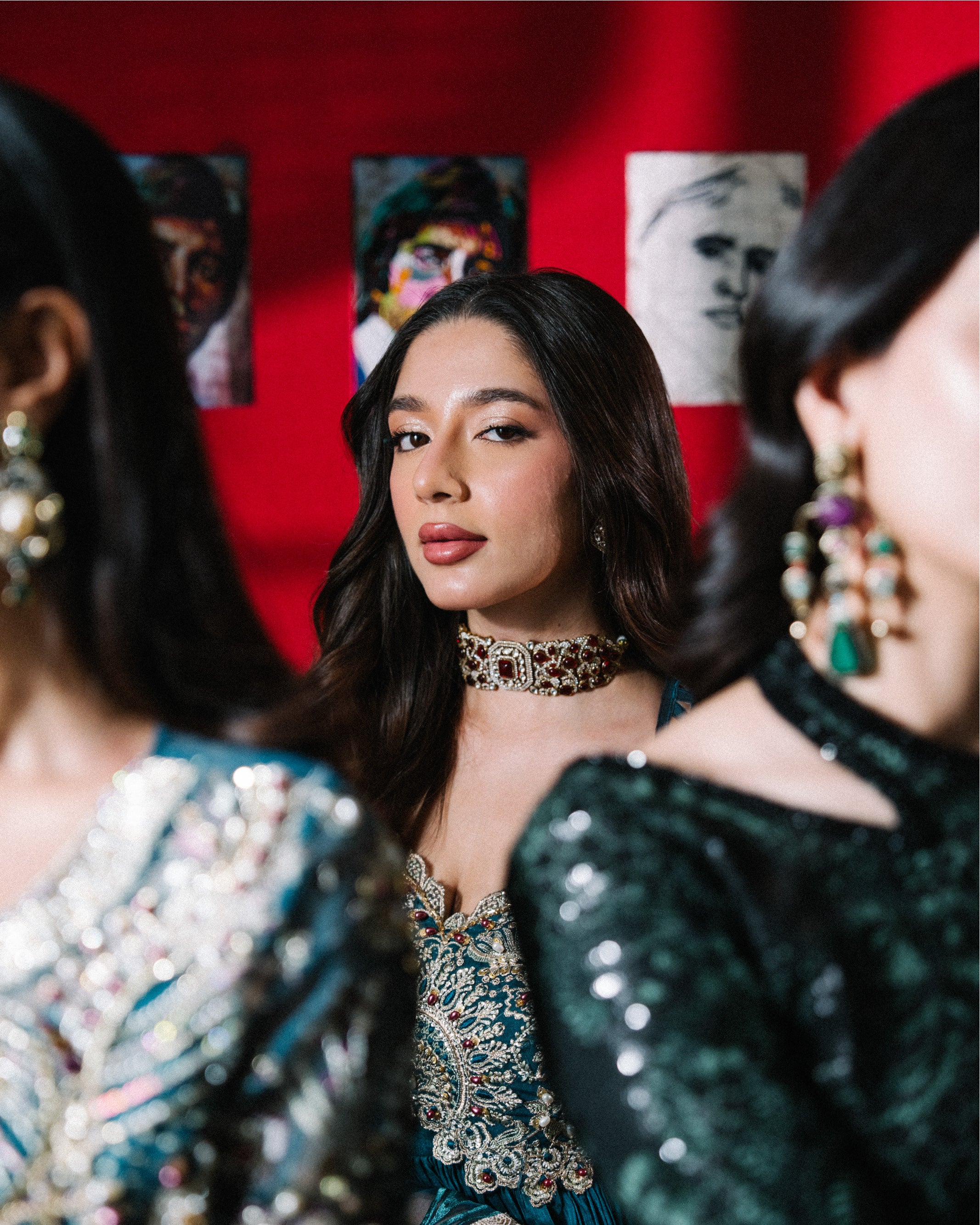 Teal Embroidered Chiffon & Net Gown (3-Piece) - Image 4