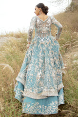 Pakistani Teal Blue Hand-Embellished Net Gown (3-Piece) - Image 3