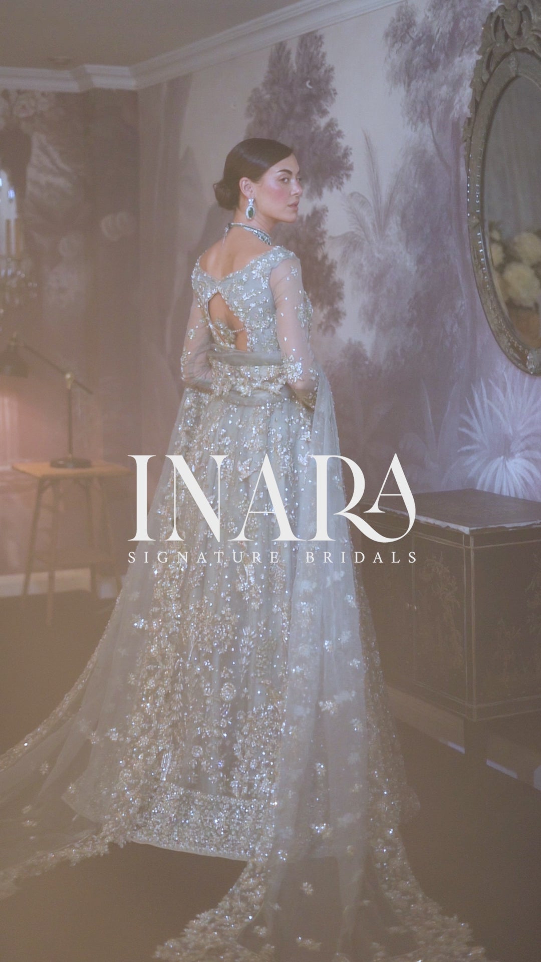 Teal Blue Embroidered Net Bridal Gown (2-Piece) - Image 10