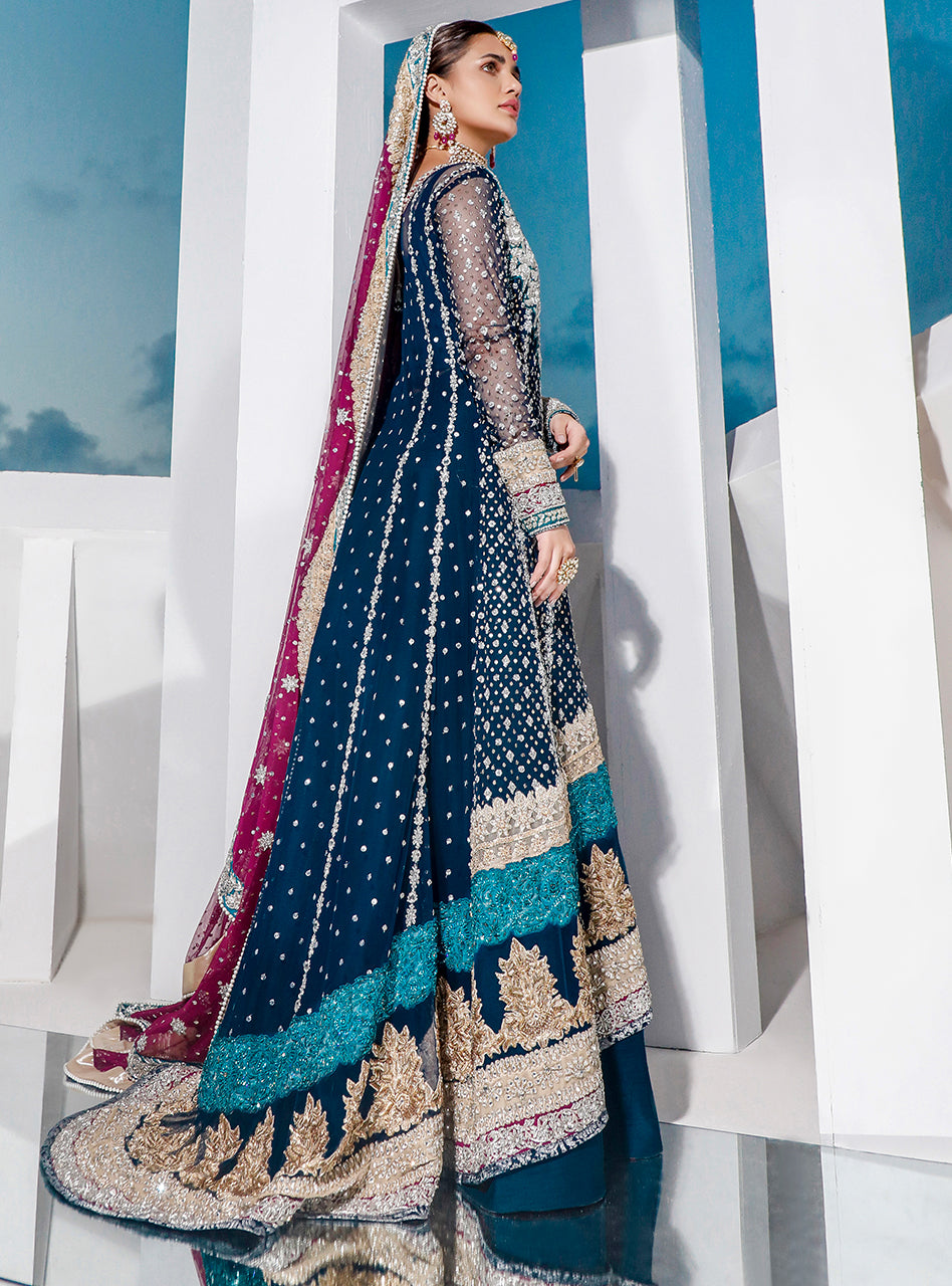 Teal Embellished Net & Raw Silk Bridal Gown (2-Piece) - Image 2