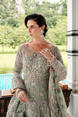 Pakistani Light Ferozi Zardozi Silk Gown (2-Piece) - Image 4