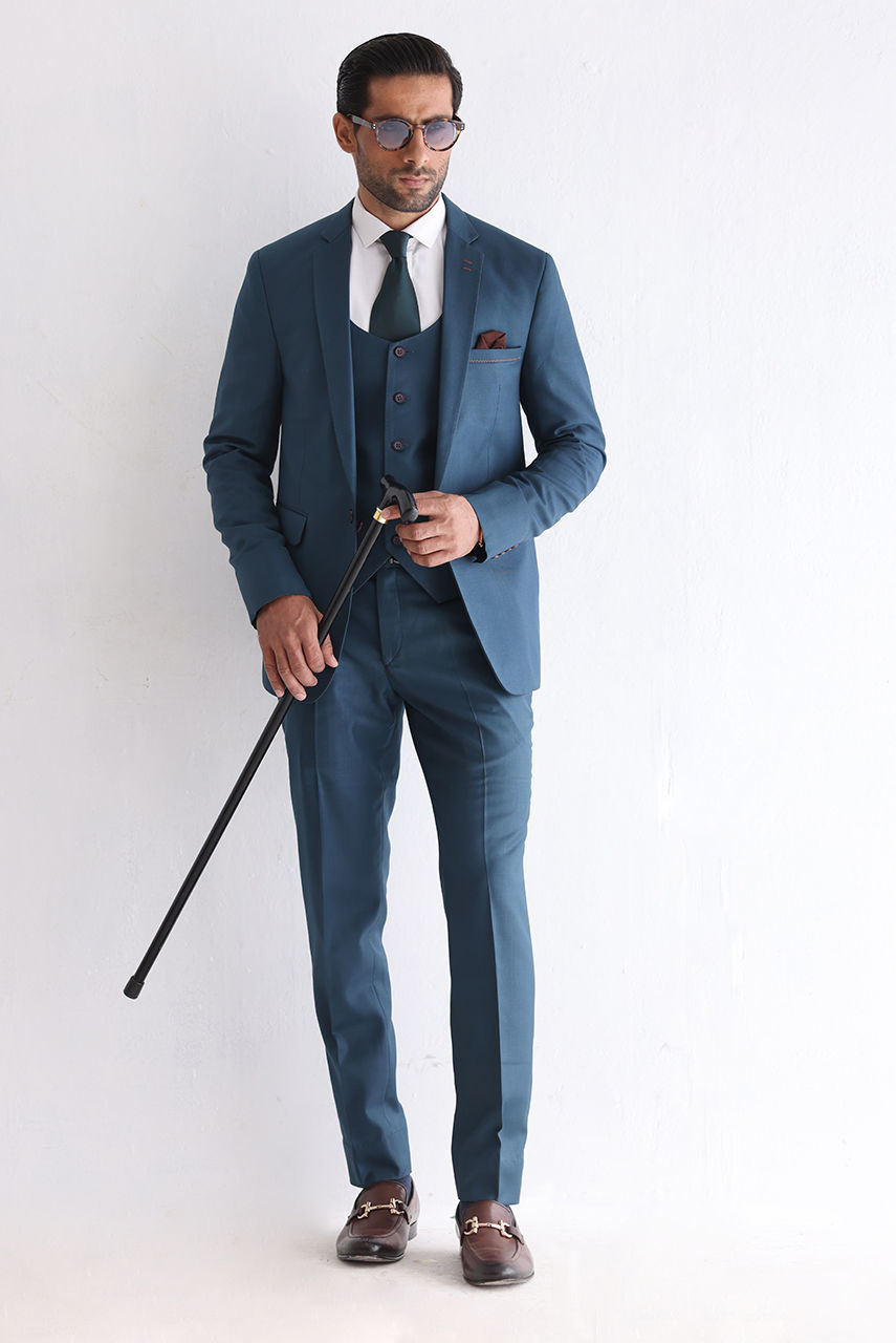 Teal Premium Suiting Fabric 3-Piece Suit (Groom) - Image 1