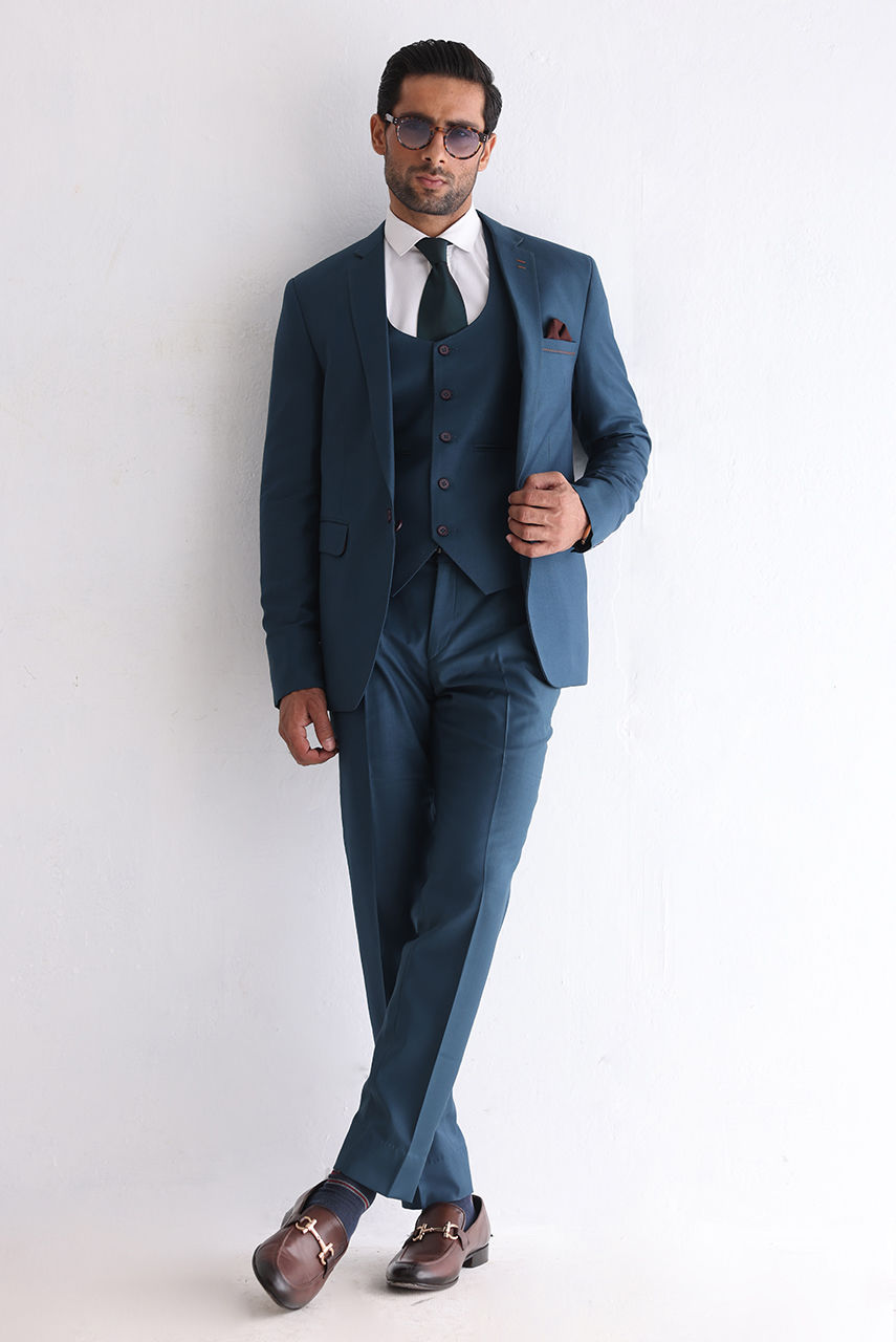 Teal Premium Suiting Fabric 3-Piece Suit (Groom) - Image 2