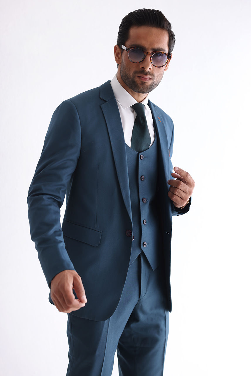 Teal Premium Suiting Fabric 3-Piece Suit (Groom) - Image 3