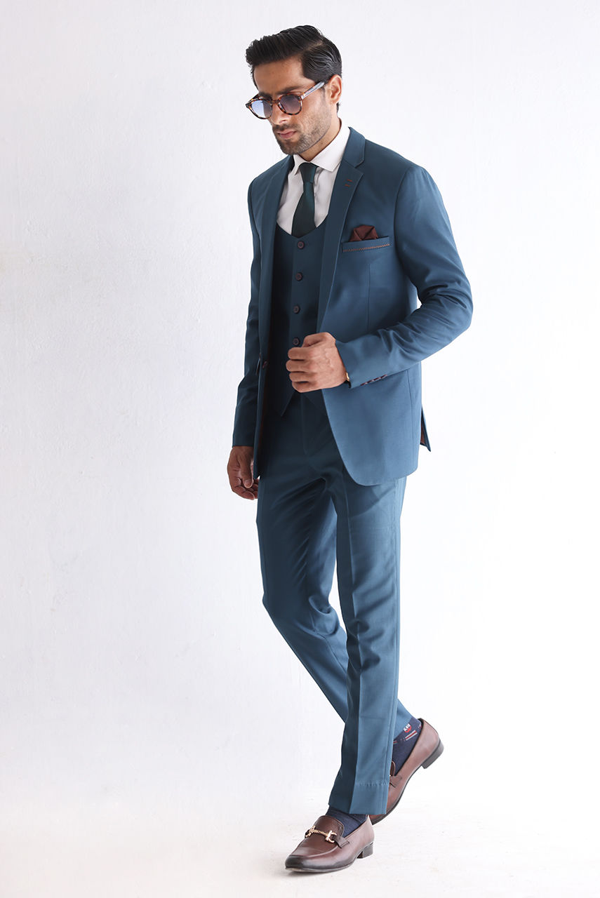 Teal Premium Suiting Fabric 3-Piece Suit (Groom) - Image 4