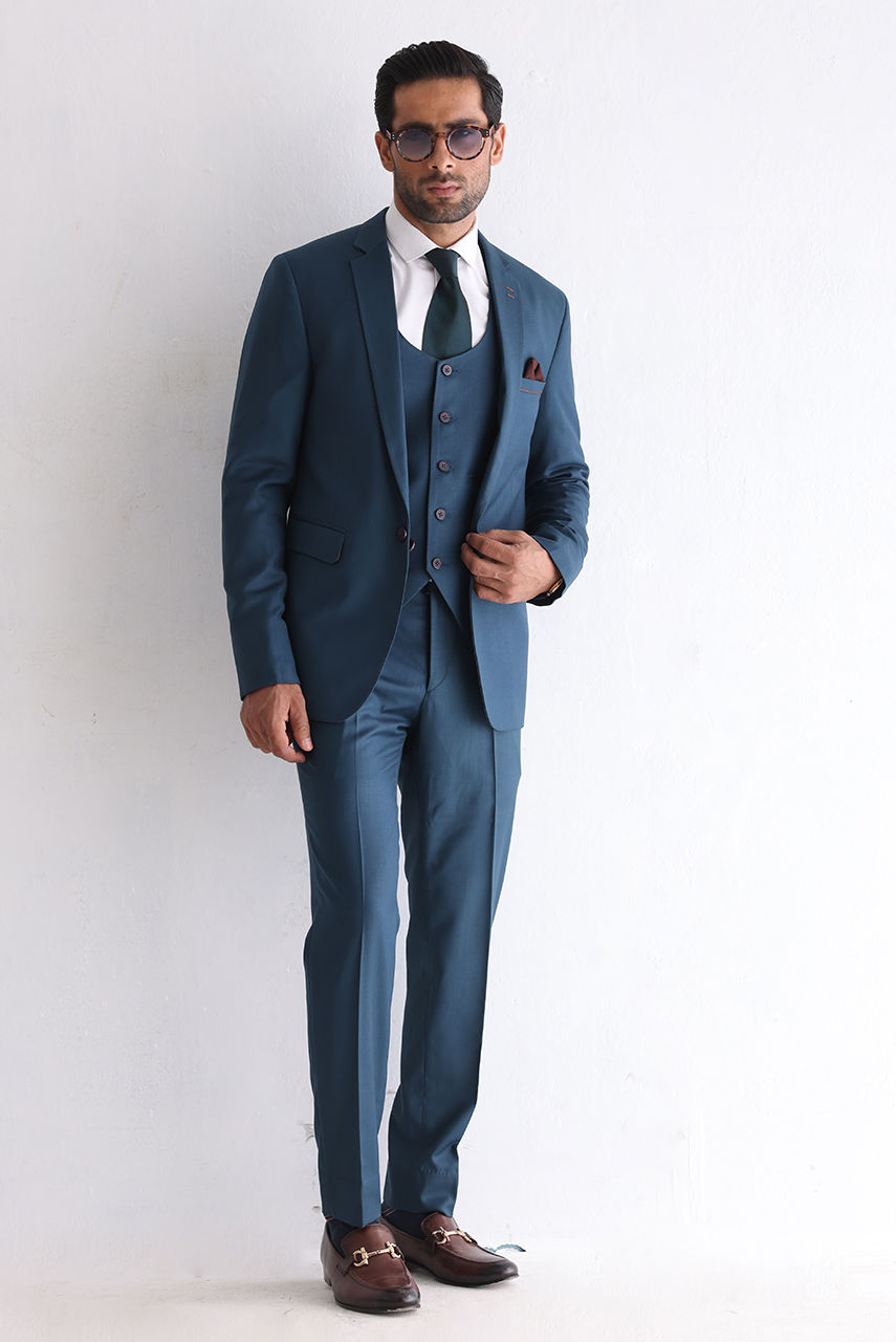 Teal Premium Suiting Fabric 3-Piece Suit (Groom) - Image 5
