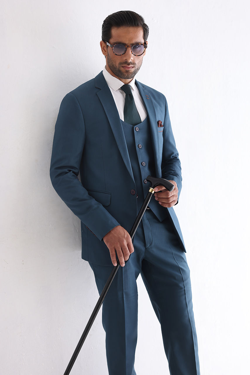 Teal Premium Suiting Fabric 3-Piece Suit (Groom) - Image 6