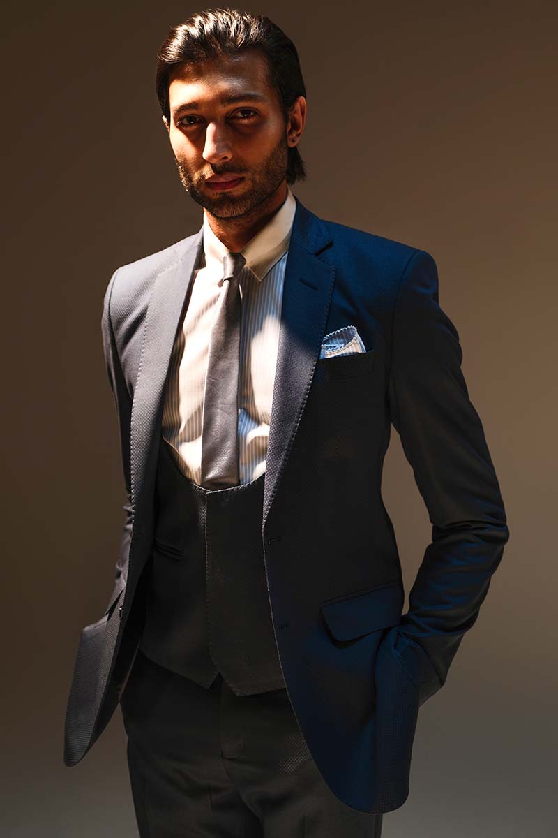 Teal-Green Textured Wool-Blend Groom Suit (3-Piece) - Image 2