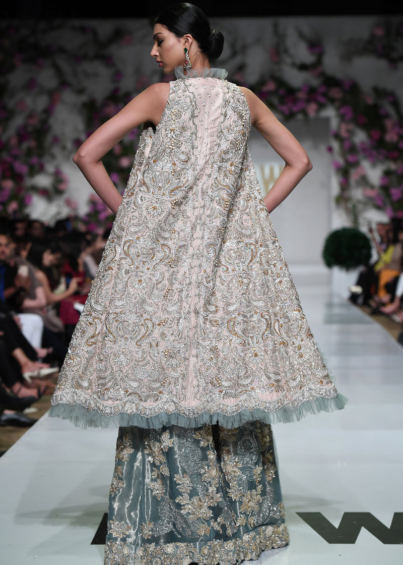 Teal Embroidered Tissue Jumpsuit with Long Jacket (2-Piece) - Image 5