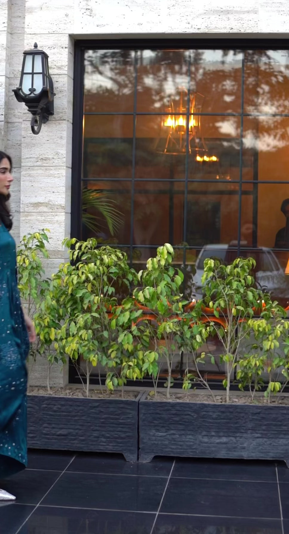 Teal Monotone Embroidered Charmeuse Silk Kaftan (1-Pc) - Image 7