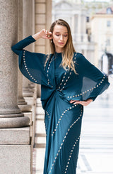 Teal Mirror Work Georgette Kaftan (1-Pc) - Image 3