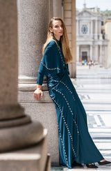 Teal Mirror Work Georgette Kaftan (1-Pc) - Image 4