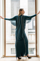 Teal Mirror Work Georgette Kaftan (1-Pc) - Image 5