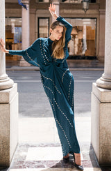 Teal Mirror Work Georgette Kaftan (1-Pc) - Image 6