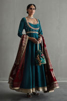 Pakistani Teal Zardozi Resham Khaadi Silk Kalidar (3-Piece) - Image 3