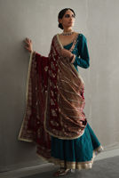 Pakistani Teal Zardozi Resham Khaadi Silk Kalidar (3-Piece) - Image 4