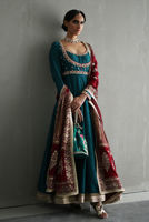 Pakistani Teal Zardozi Resham Khaadi Silk Kalidar (3-Piece) - Image 5