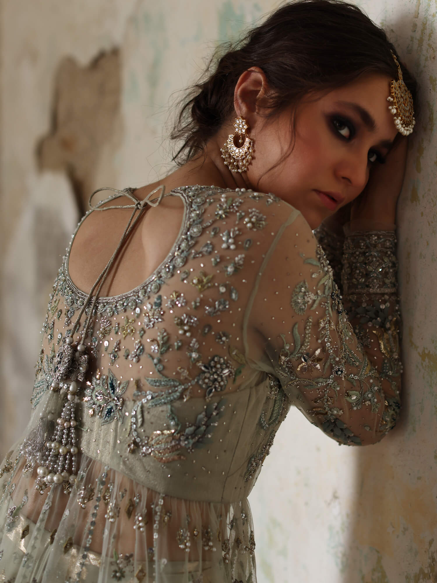 Teal Zardozi Katan Silk & Aqua Woven Lehenga (3-Piece) - Image 2