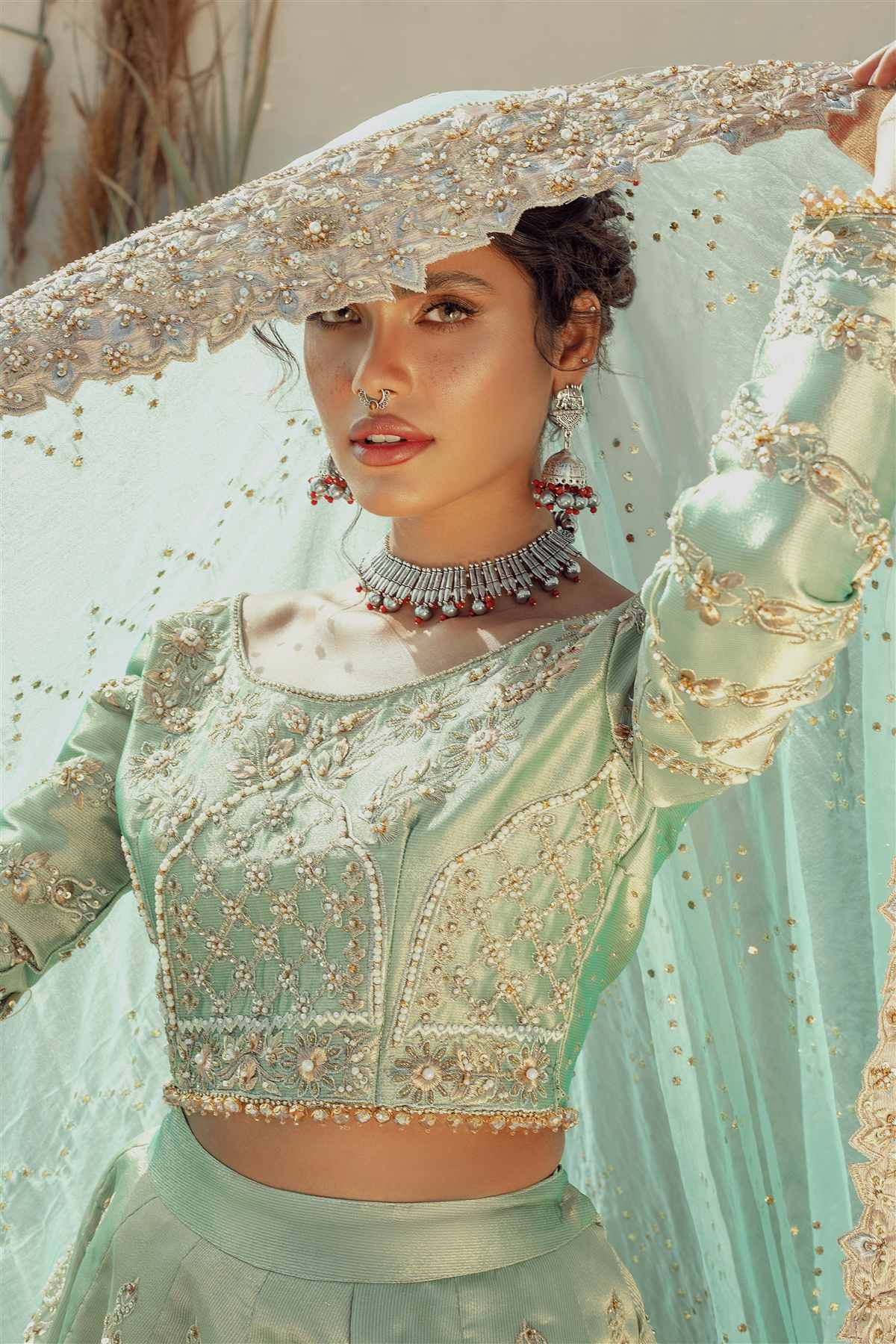 Ferozi Embroidered Lama Tissue Lehenga Set (3-Piece) - Image 5