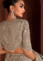 Teal Grey Embroidered Net Bridal Lehenga Choli (3-Piece) - Image 13