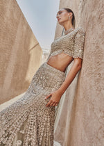 Teal Grey Embroidered Net Bridal Lehenga Choli (3-Piece) - Image 7