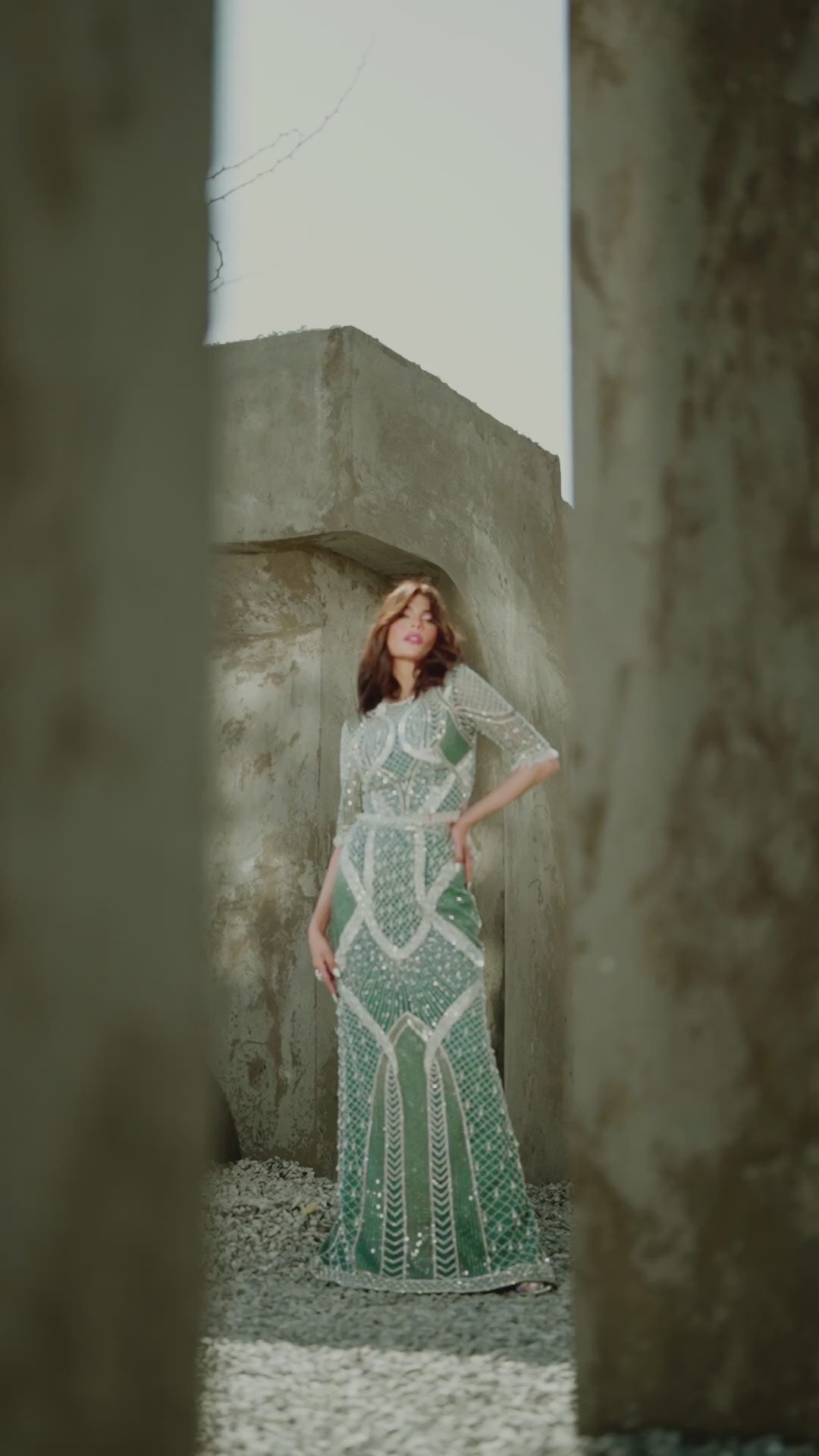 Pakistani Teal Embellished Net & Raw Silk Crop Top and Skirt (2-Piece) - Image 12