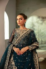 Deep Teal Embroidered Organza Lehenga (3-Piece) - Image 3