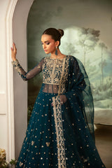 Deep Teal Embroidered Organza Lehenga (3-Piece) - Image 5