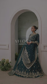 Deep Teal Embroidered Organza Lehenga (3-Piece) - Image 8