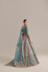 Pakistani Teal Embroidered Organza Lehenga Choli (3-Piece) - Image 4