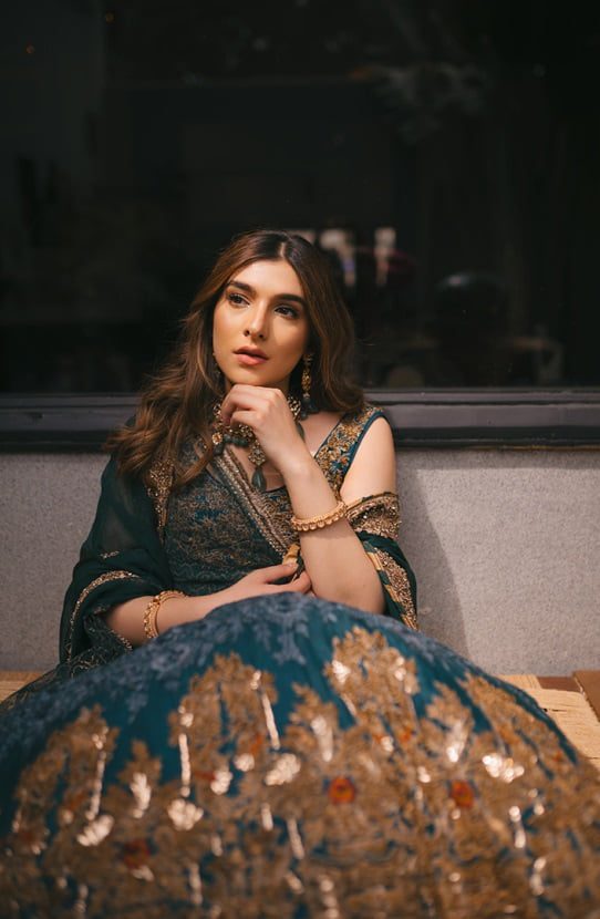 Pakistani Teal Embroidered Raw Silk Lehenga (3-Piece) - Image 2