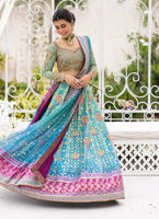 Pakistani Teal to Magenta Ombre Raw Silk Lehenga Choli (3-Piece) - Image 2