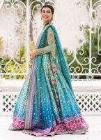 Pakistani Teal to Magenta Ombre Raw Silk Lehenga Choli (3-Piece) - Image 3