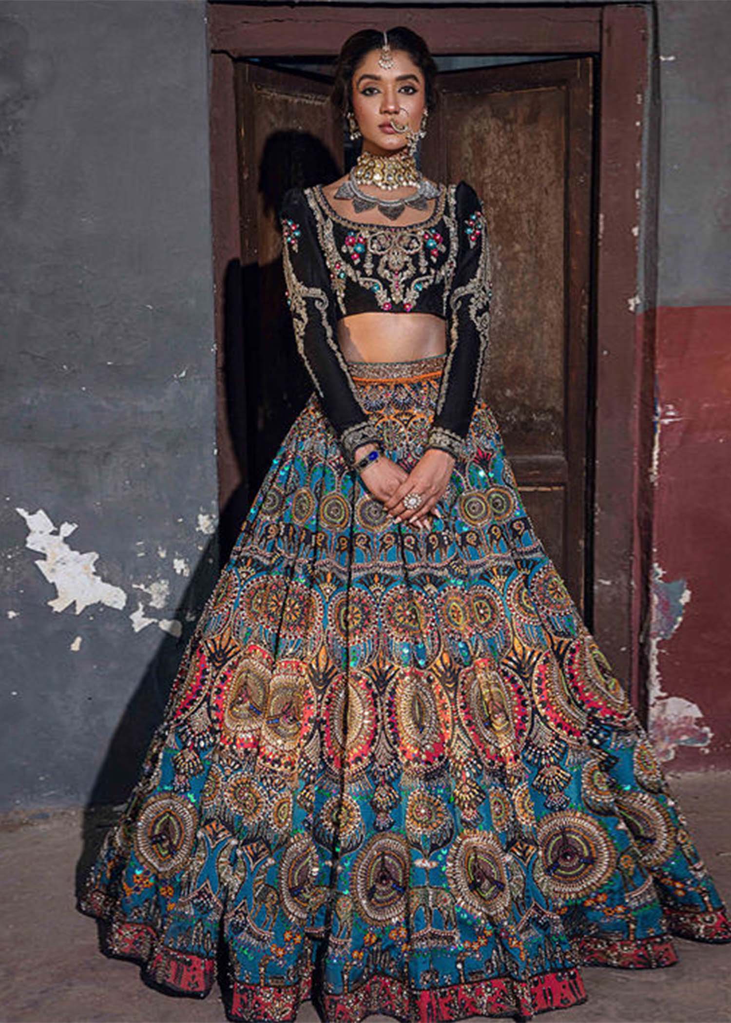 Teal Zardozi Shamose Silk Lehenga (3-Piece) - Image 2