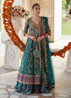 Teal Embroidered Silk Kalidaar Lehenga (3-Piece) - Image 2
