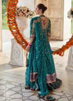 Teal Embroidered Silk Kalidaar Lehenga (3-Piece) - Image 7