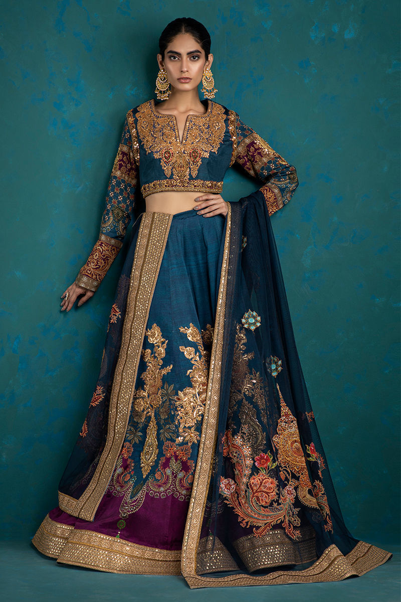 Deep Teal Zardozi Silk Lehenga Choli (3-Piece) - Image 1