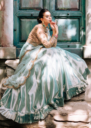 Pakistani Ferozi Hand-Embellished Tissue Lehenga (3-Piece) - Image 7