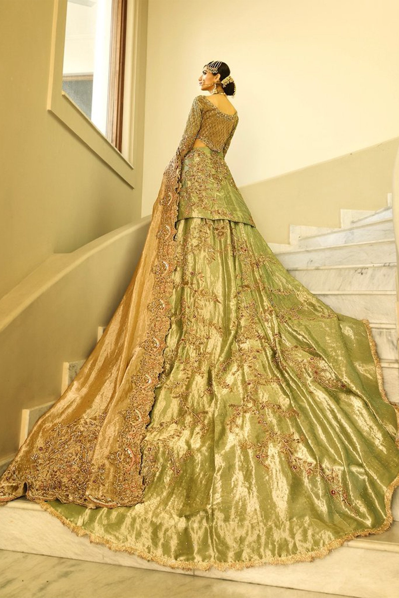 Teal Zardozi Tissue Bridal Lehenga (3-Piece) - Image 1