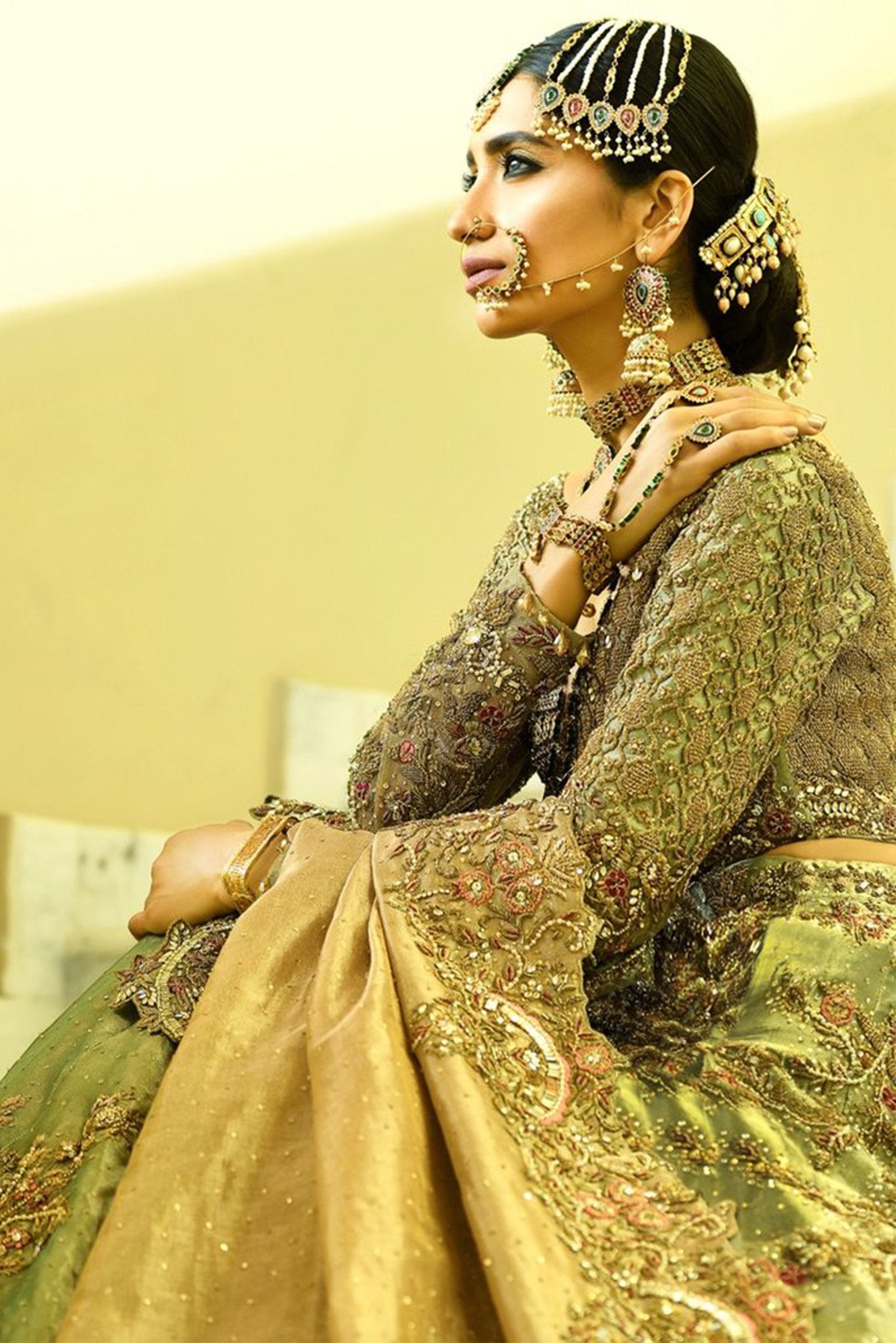 Teal Zardozi Tissue Bridal Lehenga (3-Piece) - Image 4