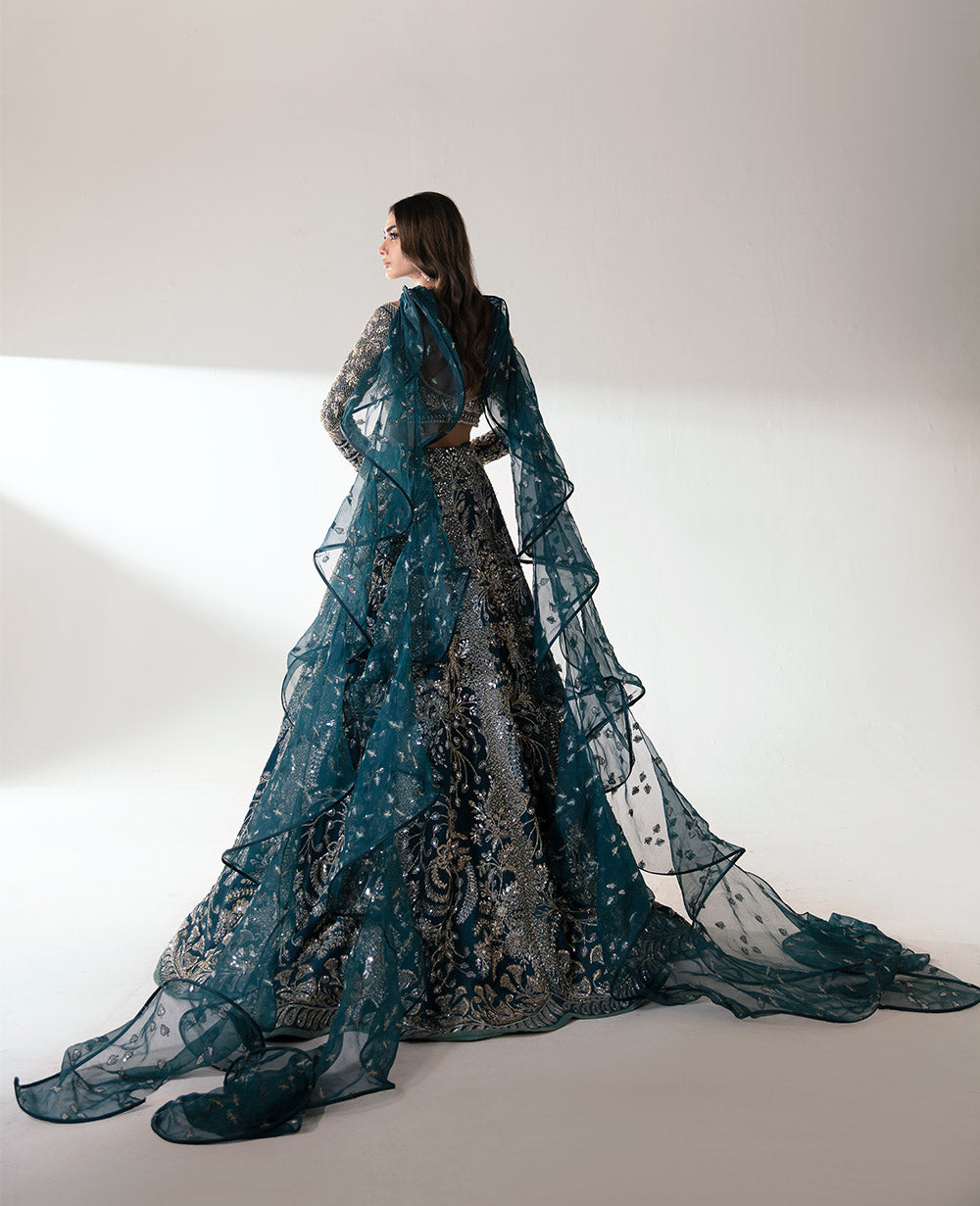 Crystal Teal Dabka Embroidered Viscose Lehenga Choli (3-Piece) - Image 6